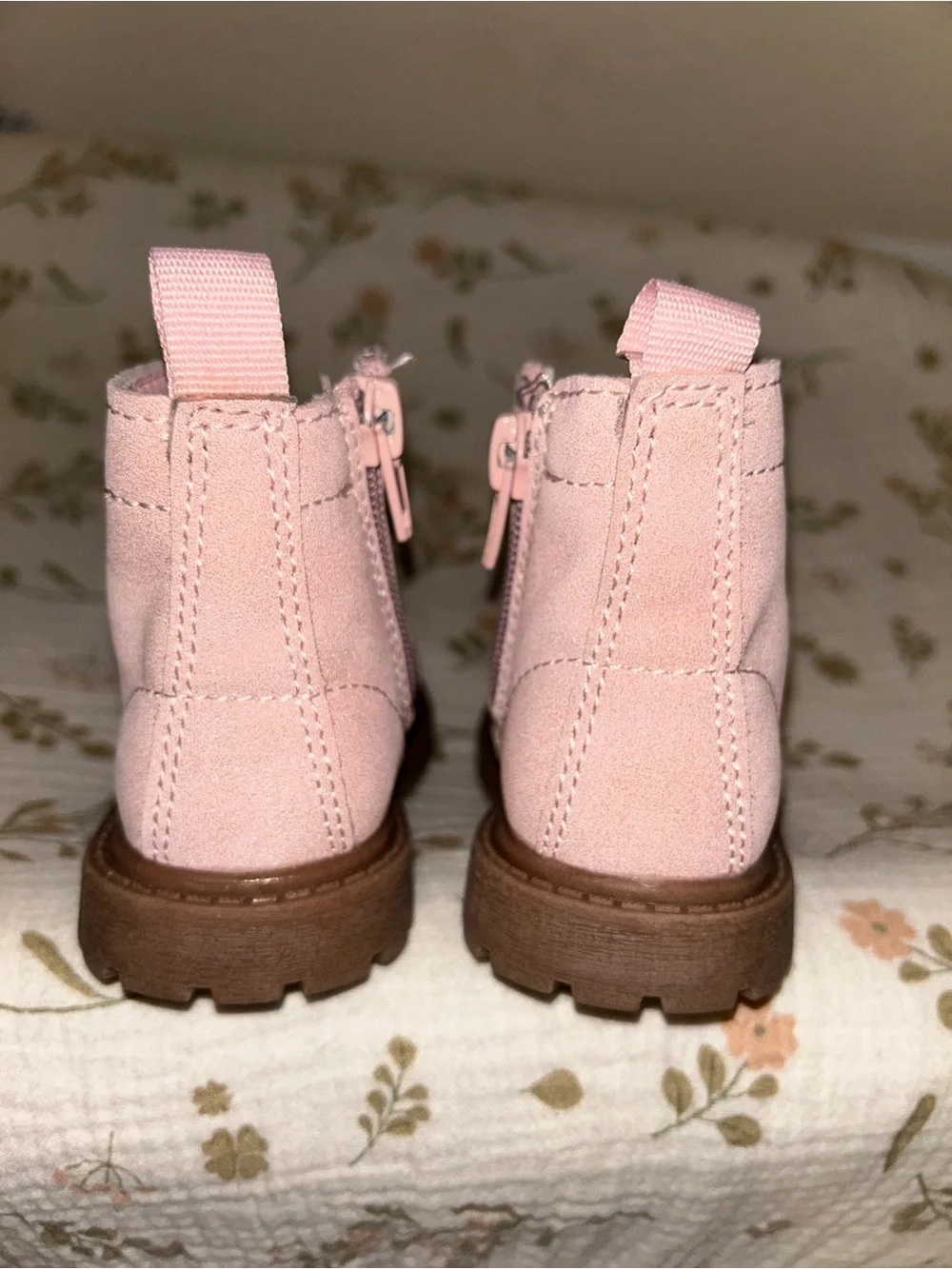Carter's Pink Kids Lace-Up Ankle Boots with Smiley and Bow Charms